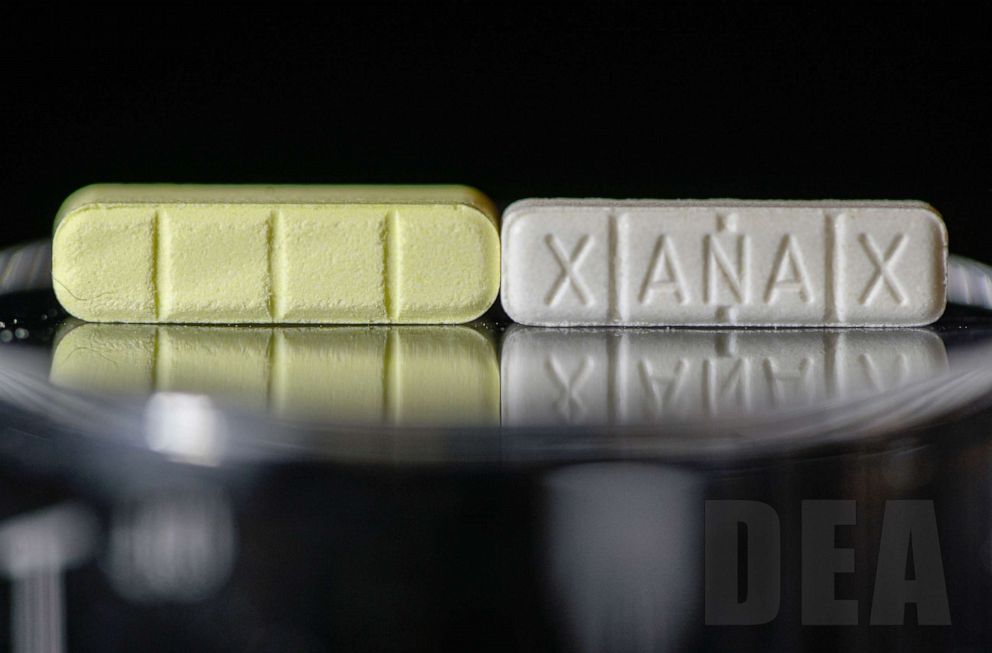 PHOTO: Front of Counterfeit Xanax vs. Authentic Xanax.