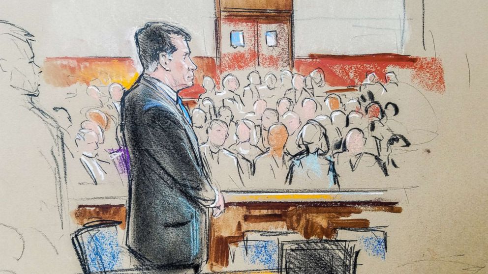 PHOTO: Former Trump campaign manager Paul Manafort stands in a court room sketch, on the opening day of his trial on charges stemming from Special Counsel Robert Muellers investigation in Alexandria, Va., on July 31, 2018. 