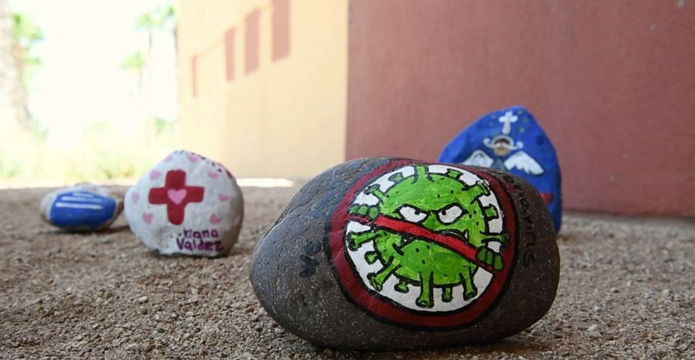 PHOTO: Painted rocks sit outside the Fort Duncan Regional Medical Center in Eagle Pass, Texas.