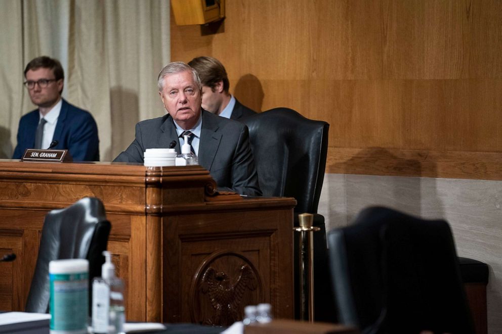 PHOTO: Senator Lindsey Graham speaks during a Senate Appropriations Labor, Health and Human Services Subcommittee hearing looking into the budget estimates for National Institute of Health  and state of medical research on Capitol Hill, May 26, 2021.
