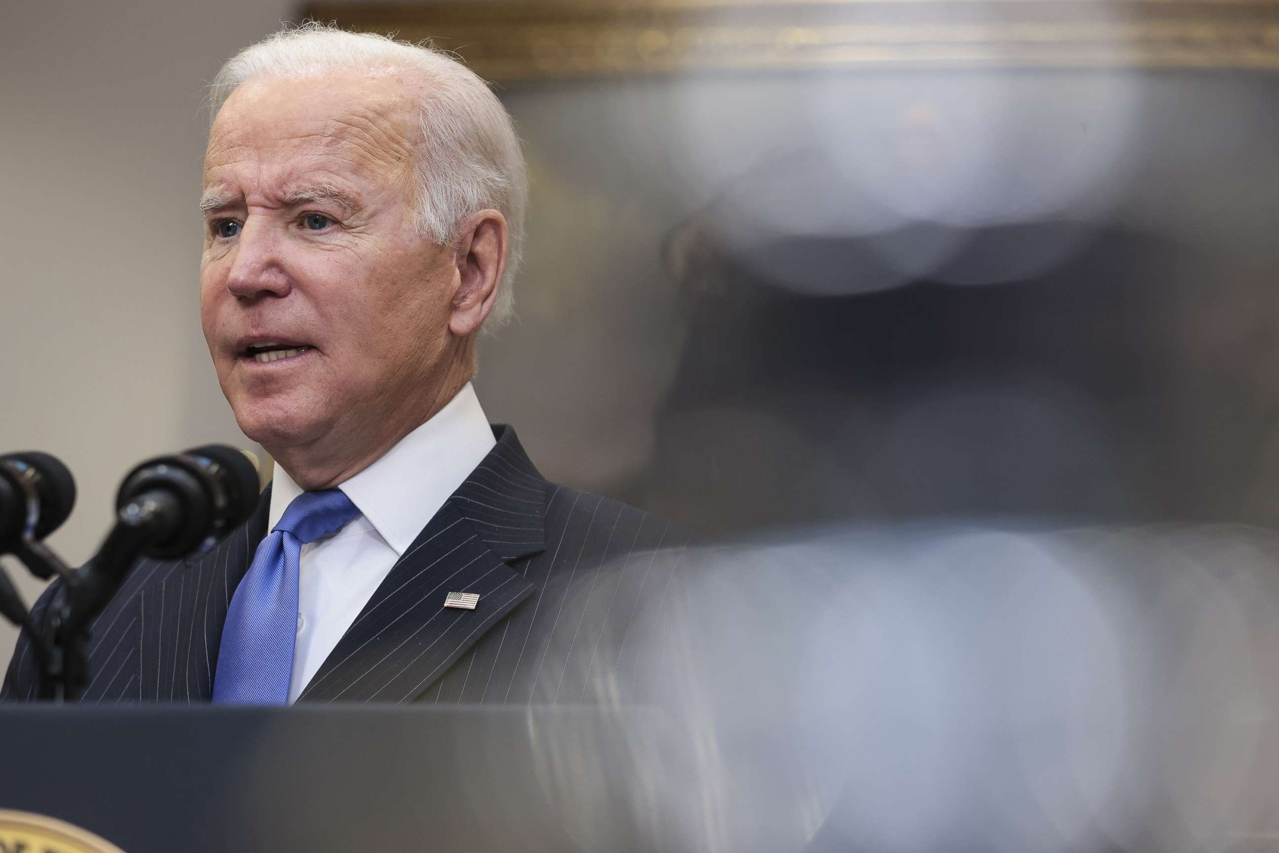 PHOTO: President Joe Biden speaks on the omicron variant in the Roosevelt Room of the White House, Nov. 29, 2021.