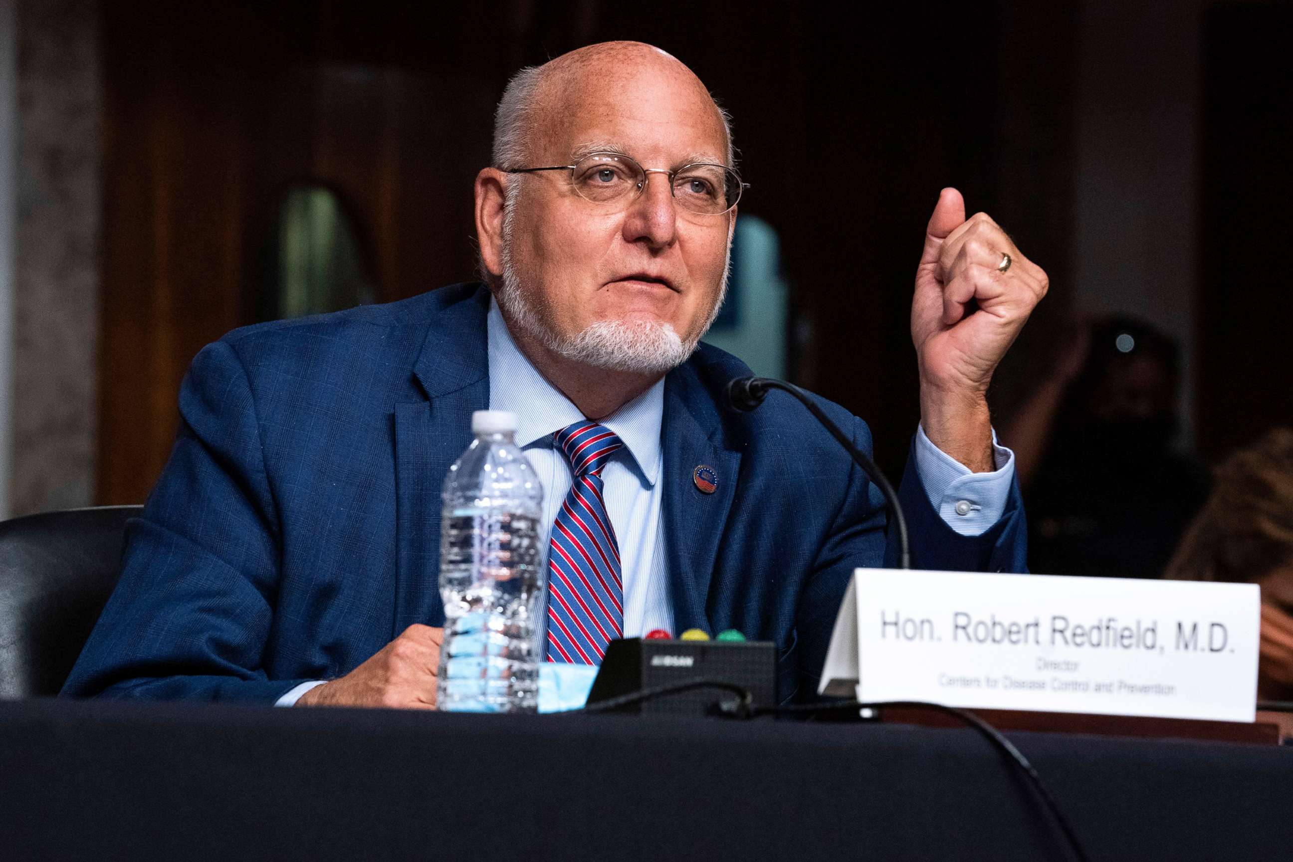 PHOTO: Dr. Robert Redfield, director of the Centers for Disease Control and Prevention testifies at a hearing with the Senate Appropriations Subcommittee on Capitol Hill in Washington, Sept. 16, 2020. 