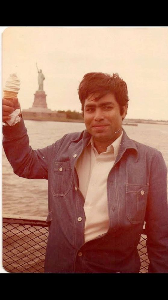PHOTO: Himanshu Suri's father, Gireesh Suri, who passed away in April at 67, poses with the Statue of Liberty not long after moving to the U.S. from India.