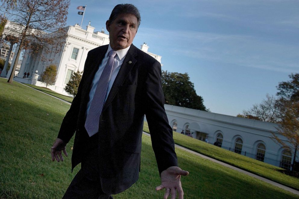 PHOTO: Sen. Joe Manchin III walks the grounds of the White House, Nov. 18, 2021.