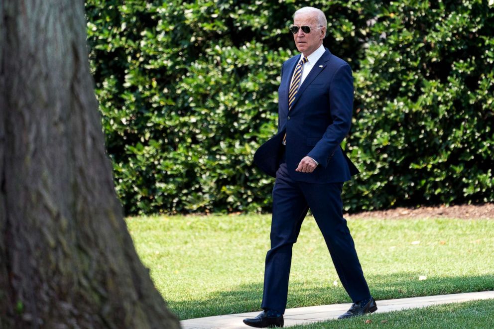 PHOTO: President Joe Biden walks out of the Oval Office to board Marine One on the South Lawn of the White House, July 28, 2021.