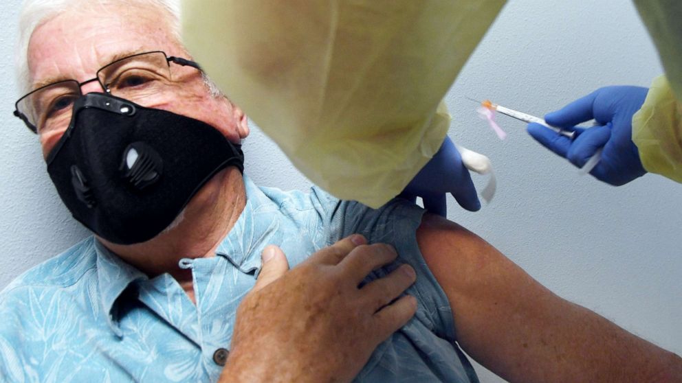 PHOTO: A dose of COVID-19 vaccine is administered during a clinical trial sponsored by Moderna at Accel Research Sites in DeLand, Fla., Aug. 4, 2020.