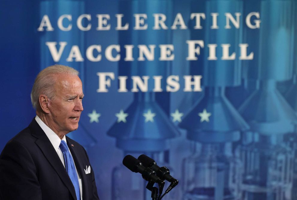 PHOTO: President Joe Biden speaks during an event with the CEOs of Johnson & Johnson and Merck in Washington, March 10, 2021.