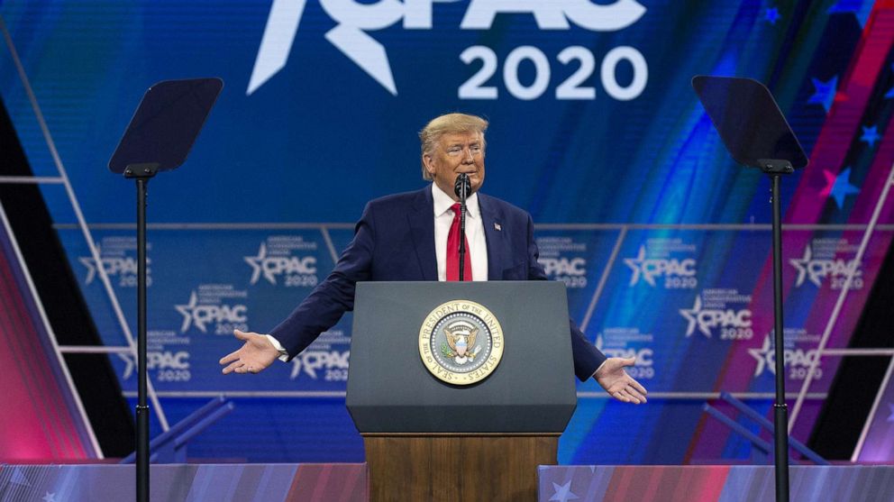 PHOTO: President Donald Trump speaks during the Conservative Political Action Conference (CPAC) in National Harbor, Md., Feb. 29, 2020. 