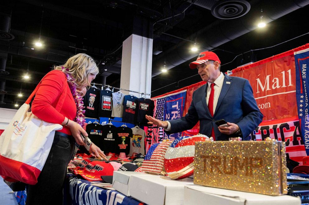 PHOTO: Political souvenirs are sold during the 2023 Conservative Political Action Coalition (CPAC) conference in National Harbor, Maryland March 4, 2023.