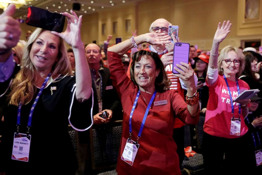 PHOTO: People cheer as President Donald Trump  speaks at the Conservative Political Action Conference (CPAC) annual meeting at National Harbor near Washington, D.C., March 2, 2019.