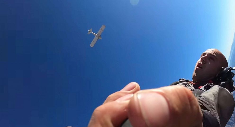 PHOTO: Trevor Jacob in a video still after he jumped from his plane.