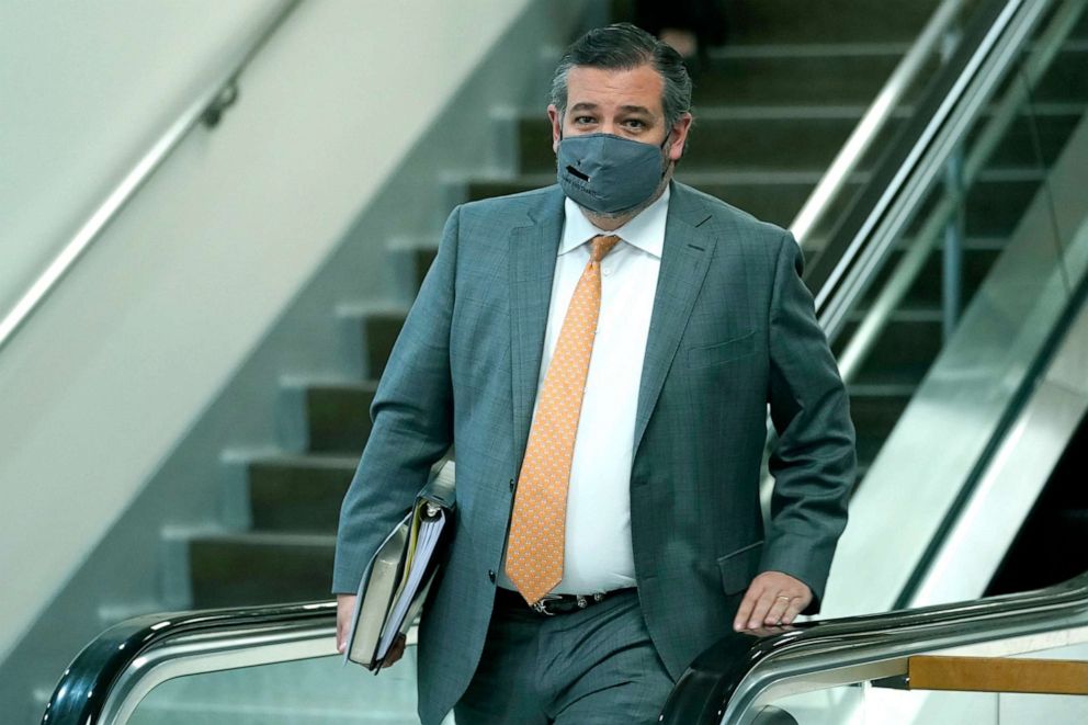 PHOTO:Sen. Ted Cruz, on Capitol Hill, Feb. 10, 2021, during a break on the second day of the second impeachment trial of former President Donald Trump.