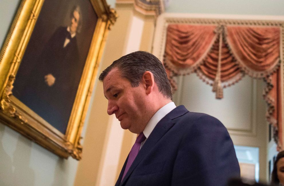 PHOTO: Senator Ted Cruz (R-TX) looks down after a working luncheon, July 17, 2018m on Capitol Hill. 