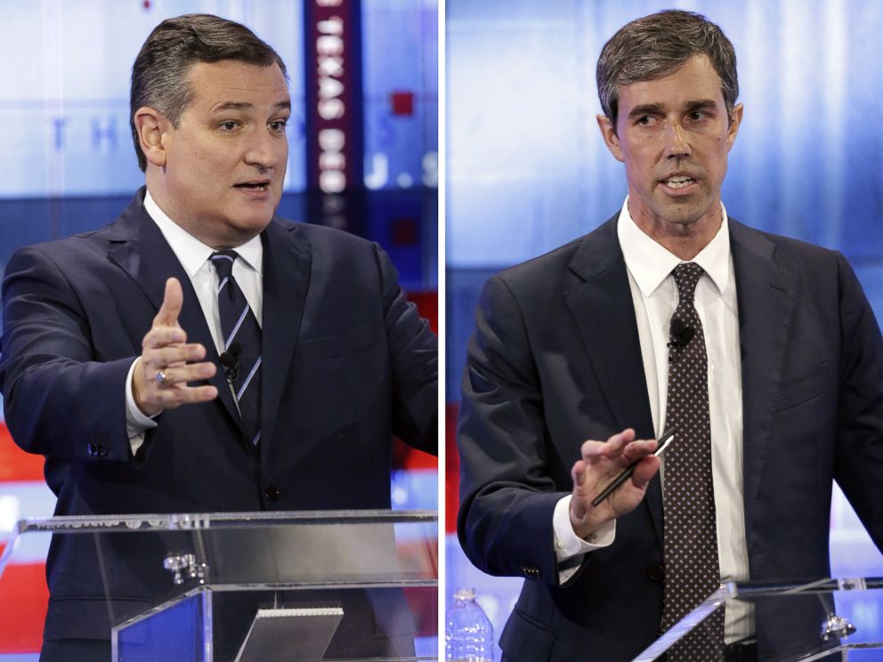 PHOTO: Sen. Ted Cruz debates Rep. Beto O'Rourke in a televised debate on Oct. 16, 2018 in San Antonio.