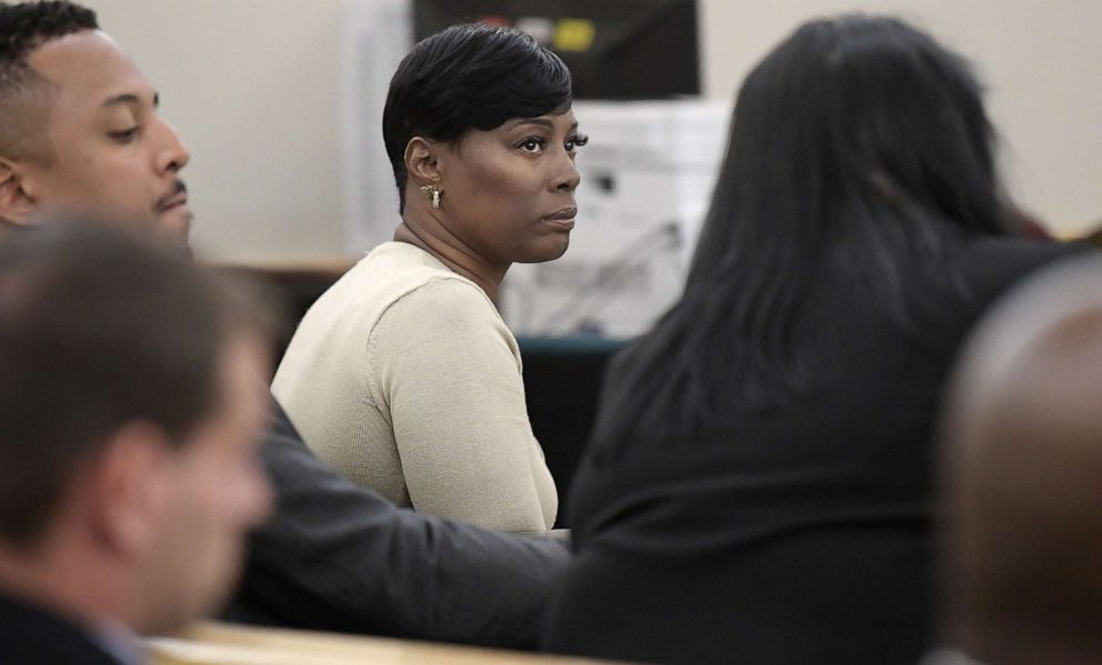 PHOTO: Crystal Mason, middle, convicted for illegal voting and sentenced to five years in prison, sits at the defense table in court in Fort Worth, Texas, on May 25, 2018