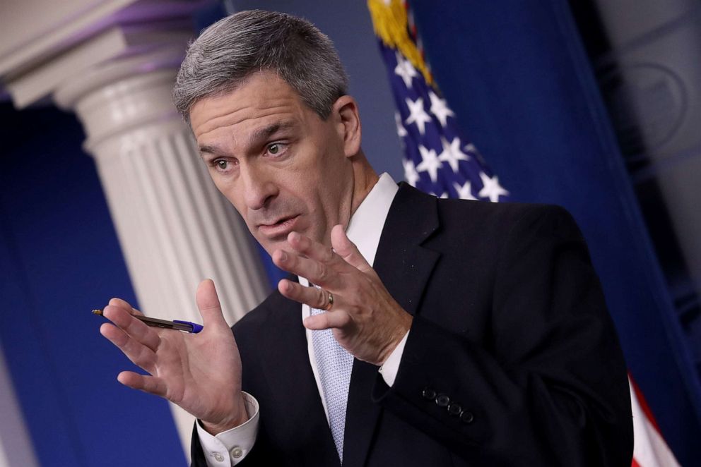 PHOTO: Acting Director of U.S. Citizenship and Immigration Services Ken Cuccinelli speaks about immigration policy at the White House during a briefing August 12, 2019 in Washington.