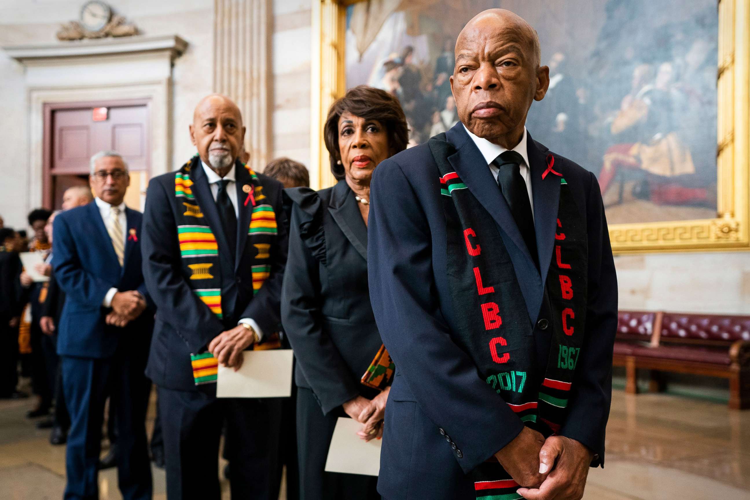 PHOTO: Rep. John Lewis, right, joins other members of the Congressional Black Caucus to await the casket of late Democratic Representative from Maryland Elijah Cummings in the Rotunda of the U.S. Capitol in Washington, D.C., Oct. 24, 2019.