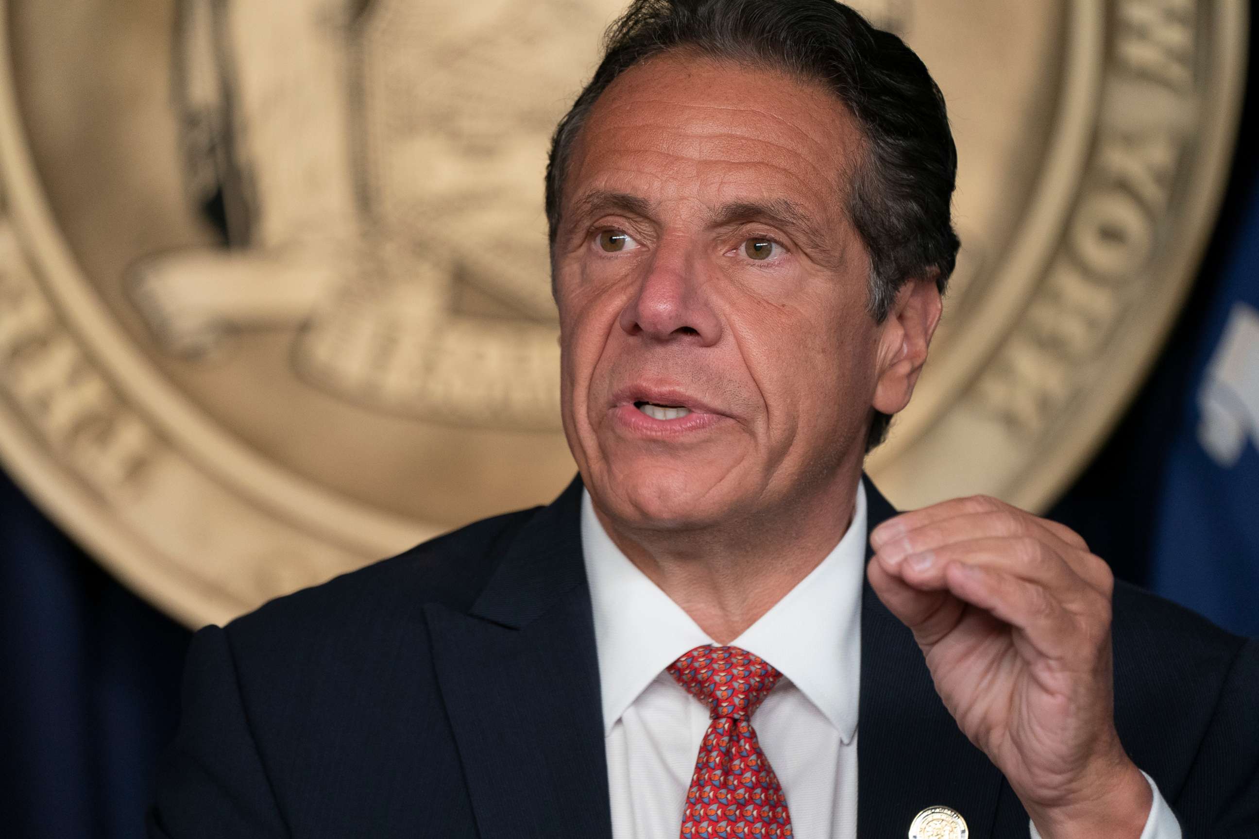 PHOTO: Governor Andrew Cuomo holds press briefing and makes announcement to combat COVID-19 Delta variant in New York, Aug. 21, 2021.