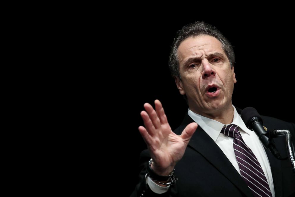 PHOTO: New York Governor Andrew Cuomo speaks at a healthcare union rally at the Theater at Madison Square Garden, Feb. 21, 2018, in New York.