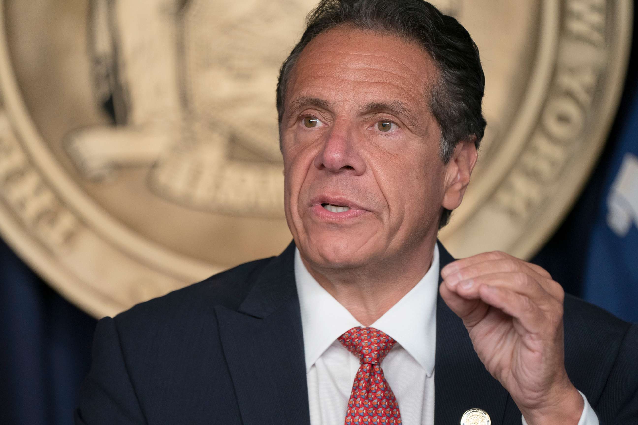 PHOTO: New York Governor Andrew Cuomo holds press briefing and makes announcement to combat COVID-19 Delta variant, Aug. 2, 2021, in New York.
