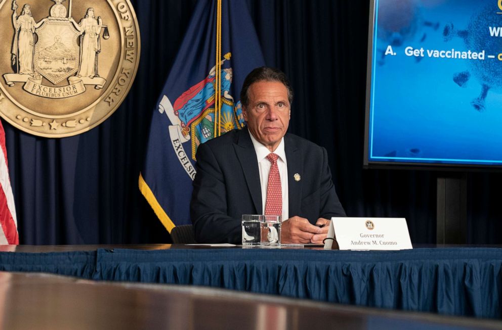 PHOTO: Governor Andrew Cuomo holds press briefing and makes announcement to combat COVID-19 Delta variant in New York, Aug. 2, 2021.
