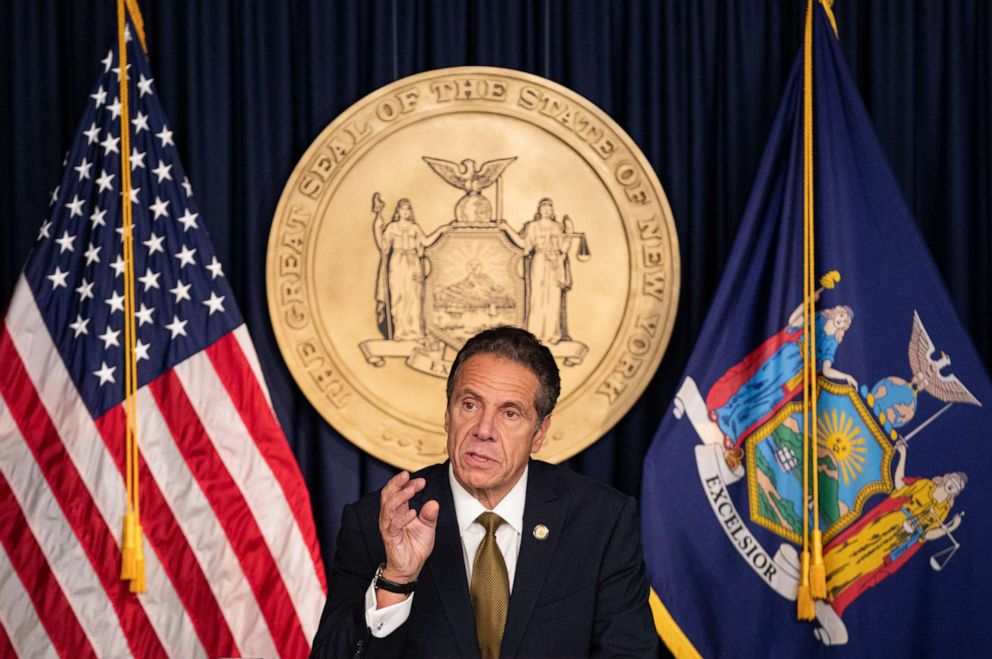 PHOTO: New York Governor Andrew Cuomo speaks during a news conference in New York, on Oct. 5, 2020.