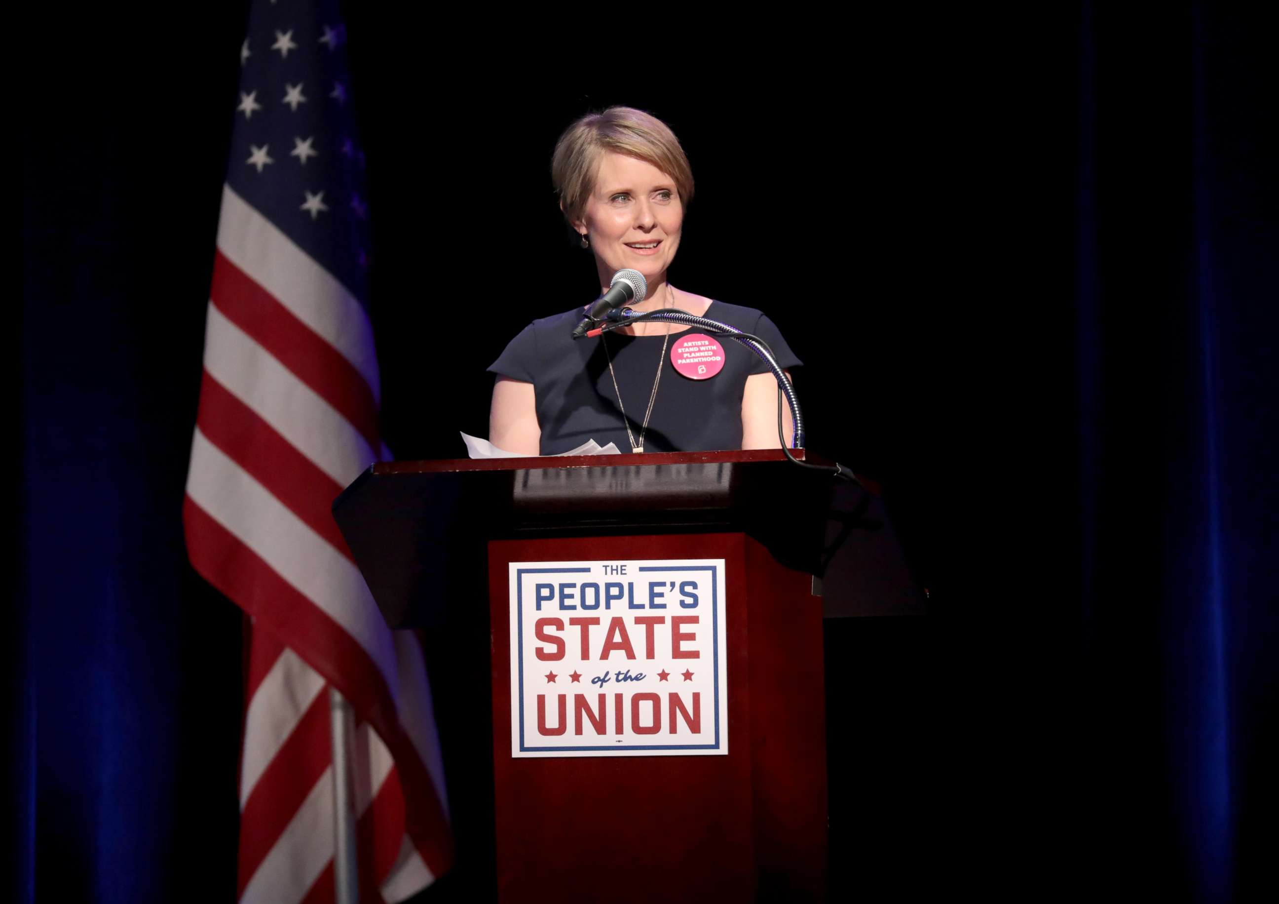 PHOTO: Cynthia Nixon speaks onstage at the People's State of the Union at Townhall, Jan. 29, 2018, in New York City.