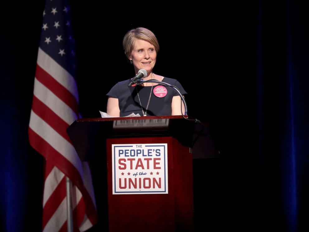 PHOTO: Cynthia Nixon speaks onstage at the Peoples State of the Union at Townhall, Jan. 29, 2018, in New York City.