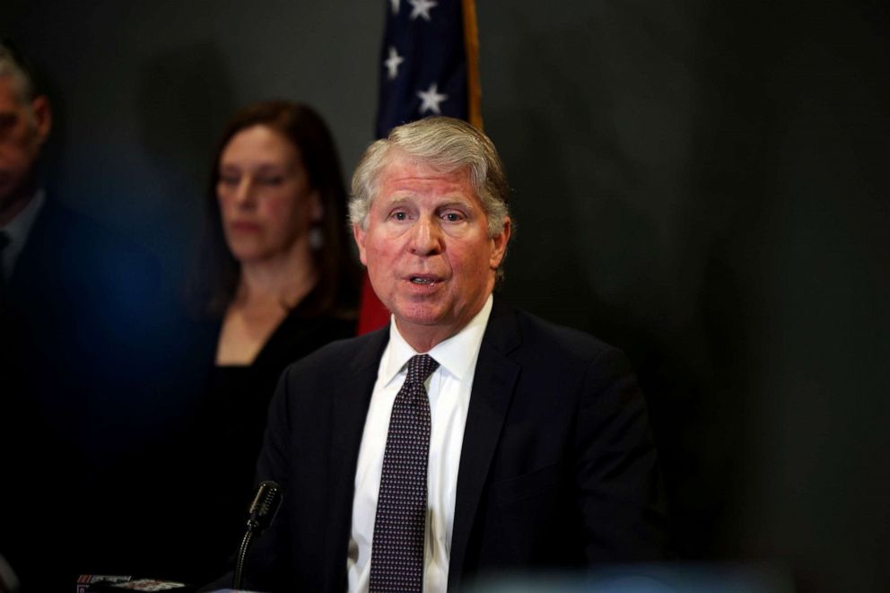 PHOTO: Manhattan District Attorney Cyrus Vance Jr. speaks at the press conference after the hearing of Hollywood mogul Harvey Weinstein in New York, Feb. 24, 2020.