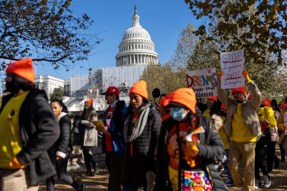 PHOTO: Pro-DACA protestors hold a march outside of the Capitol Building calling for a pathway to citizenship, Nov. 17, 2022, in Washington, D.C.