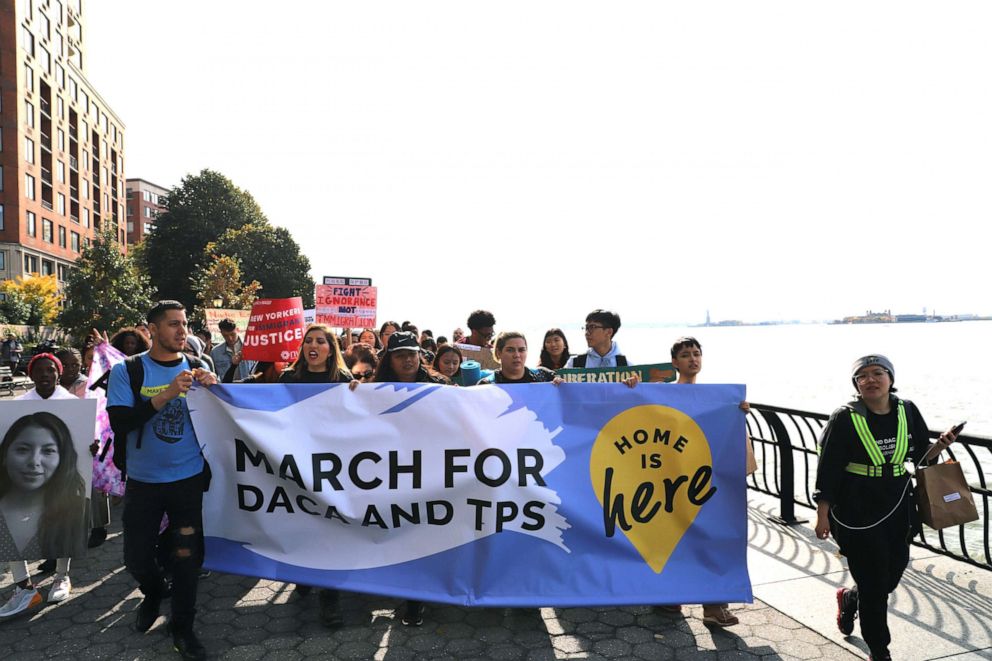 PHOTO: Dozens of young immigrants and their supporters begin a march from New York City to Washington, D.C., to defend DACA and TPS on Oct. 26, 2019.
