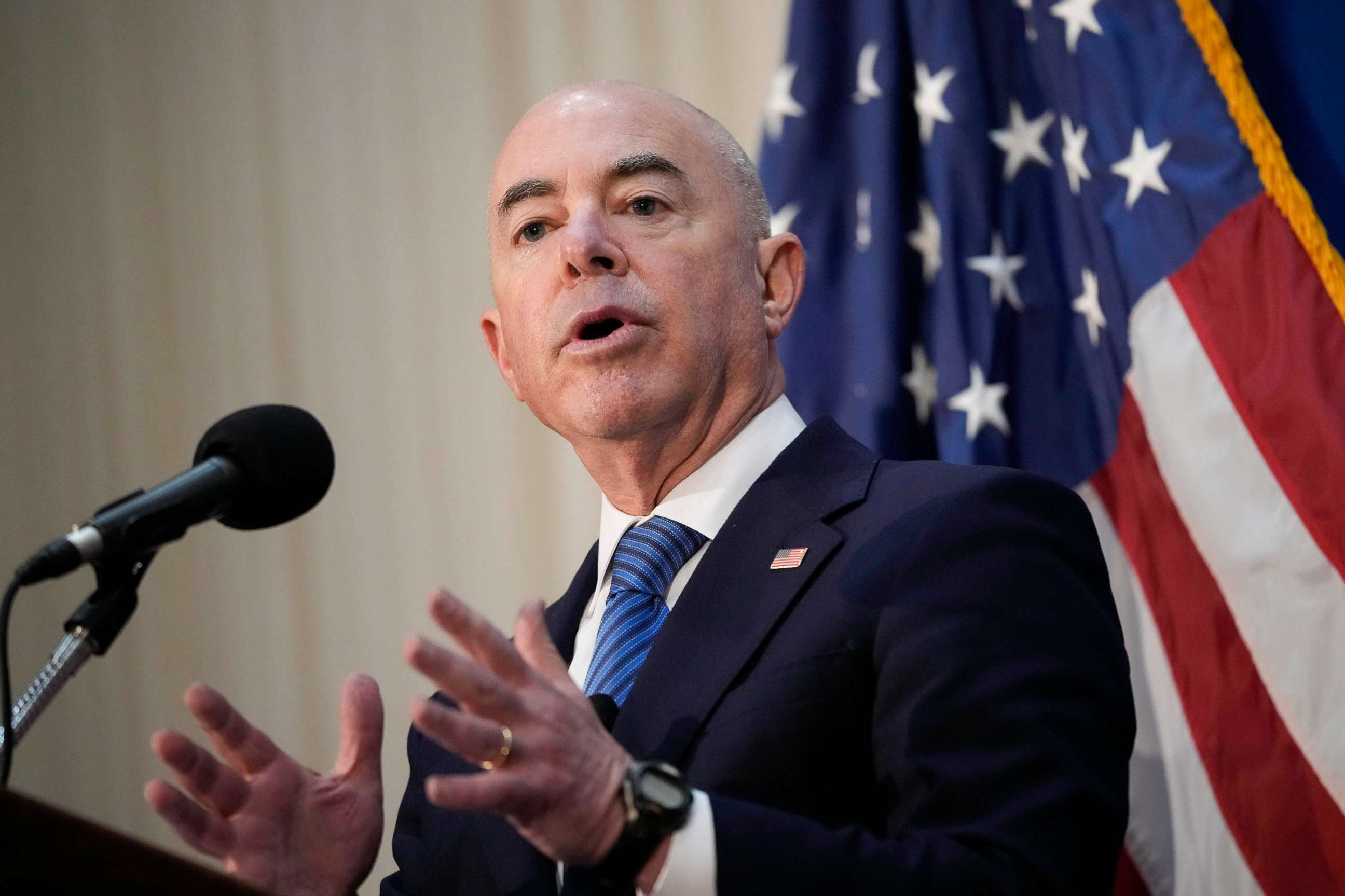 PHOTO: U.S. Homeland Security Secretary Alejandro Mayorkas speaks during a news conference in Washington, Sept. 9, 2021.