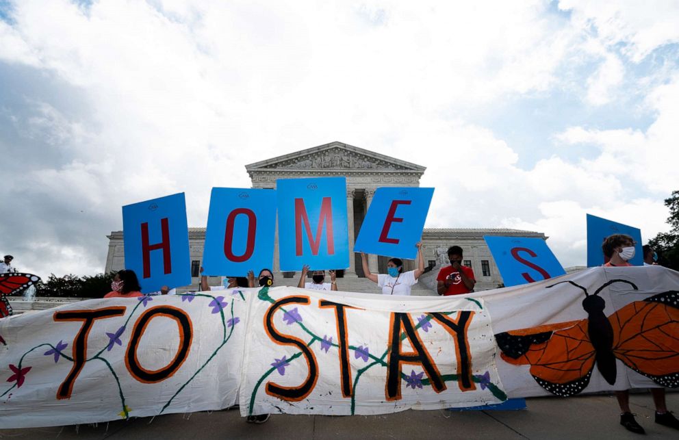 PHOTO: Dreamers and DACA supporters rally outside of the U.S. Supreme Court in Washington, June 18, 2020.