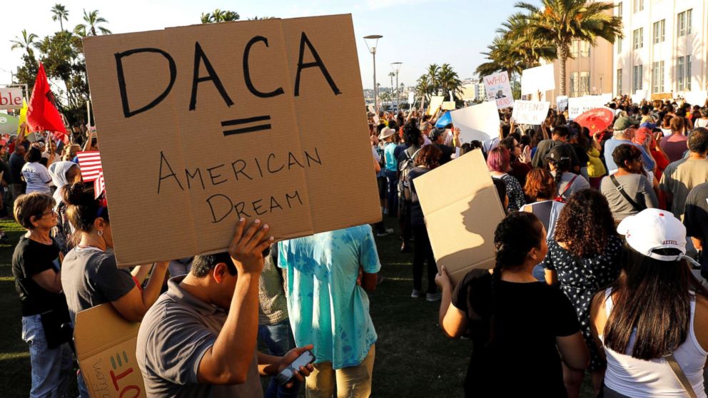 Alliance San Diego and other Pro-DACA supporters hold a protest rally in front of San Diego County Administration Center in San Diego, Calif., following  President Donald Trump's DACA announcement,Sept. 5, 2017. 