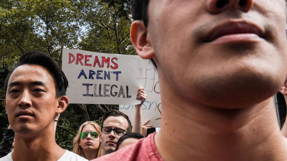 PHOTO: People participate in a protest in defense of the Deferred Action for Childhood Arrivals program or DACA in New York, Sept. 9, 2017.