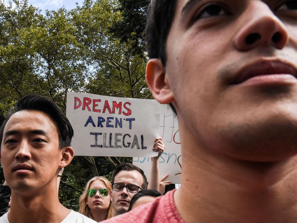 PHOTO: People participate in a protest in defense of the Deferred Action for Childhood Arrivals program or DACA in New York, Sept. 9, 2017.