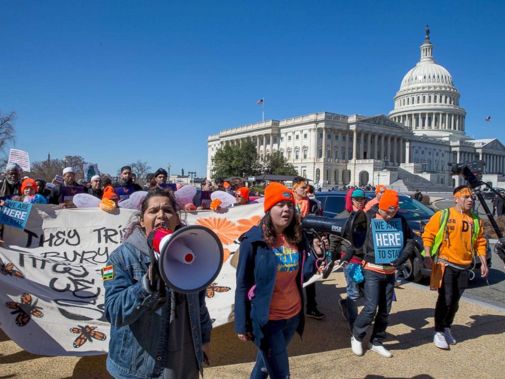 PHOTO: Pro DACA and Dreamer supporters march at the US Capital, March 5, 2018, in Washington.
