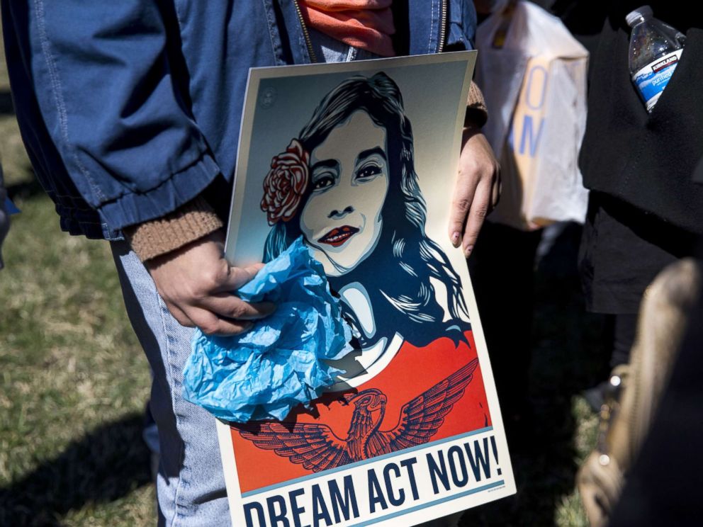 PHOTO: Demonstrators protest the end of the Deferred Action for Childhood Arrivals (DACA), outside of the Capitol in Washington, D.C., March 5, 2018.
