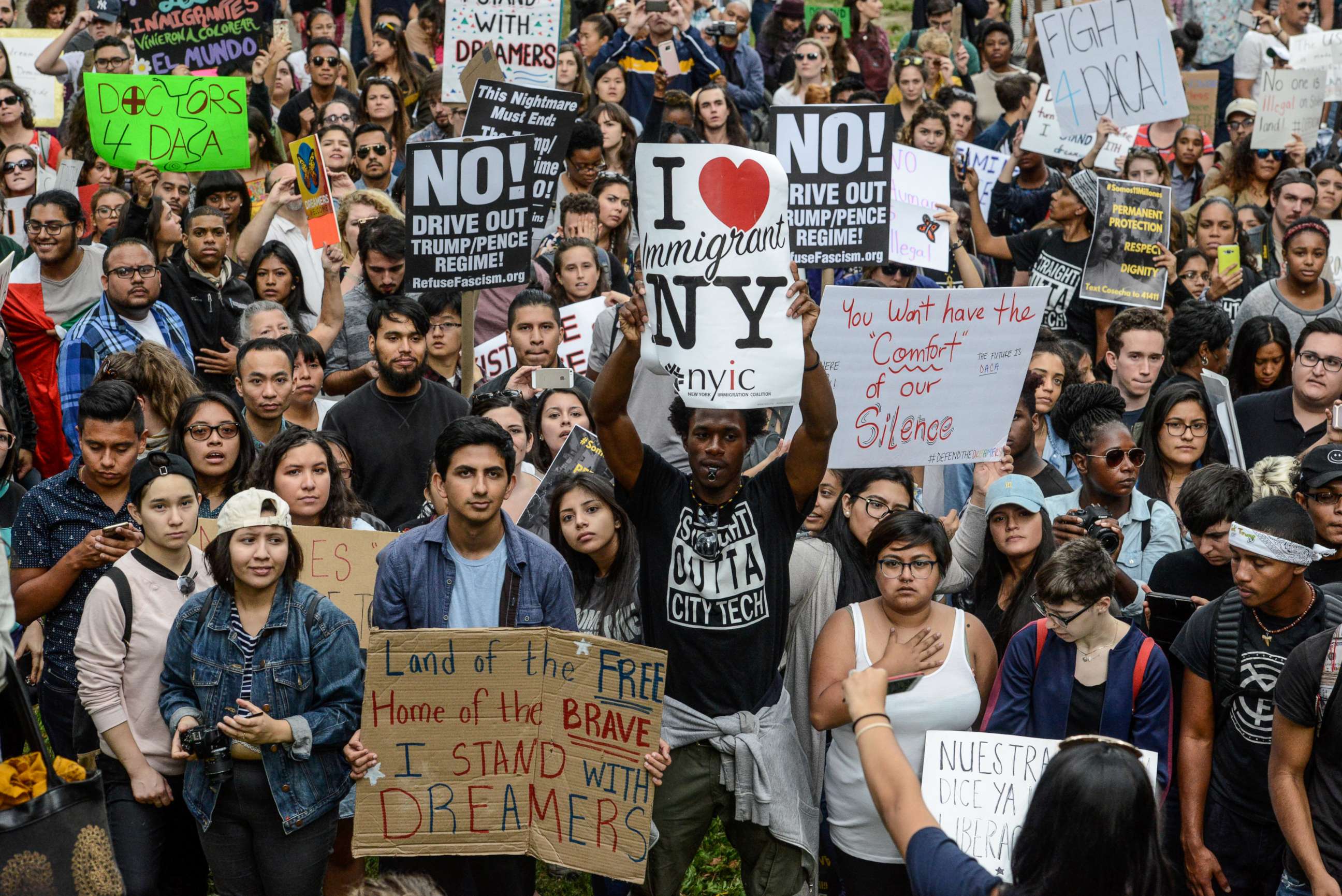 PHOTO: People participate in a protest in defense of the Deferred Action for Childhood Arrivals (DACA) program in New York, Sept. 9, 2017. 