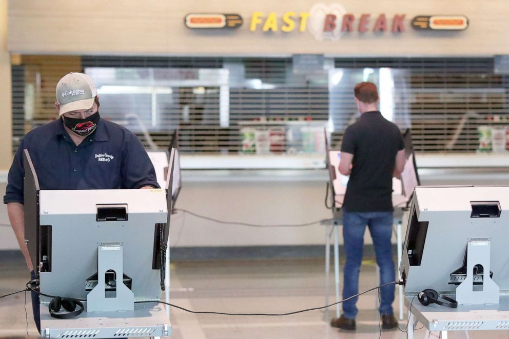 PHOTO: In this Nov. 3, 2020, file photo, voters cast their ballot at American Airlines Center in Dallas, Texas.