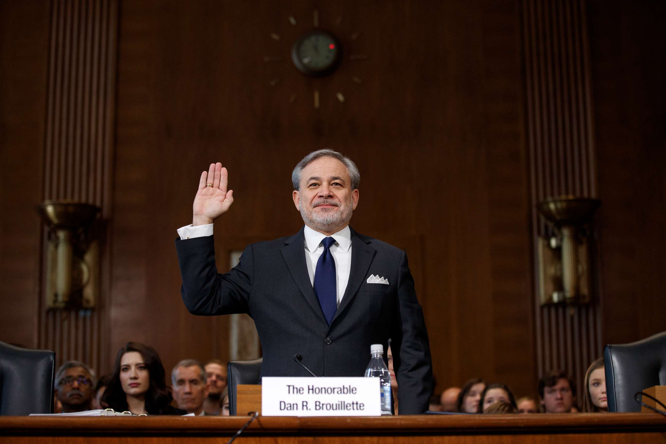 PHOTO: Secretary of Energy nominee Dan Brouillette is sworn for a hearing on his nomination, Nov. 14, 2019, on Capitol Hill in Washington. 