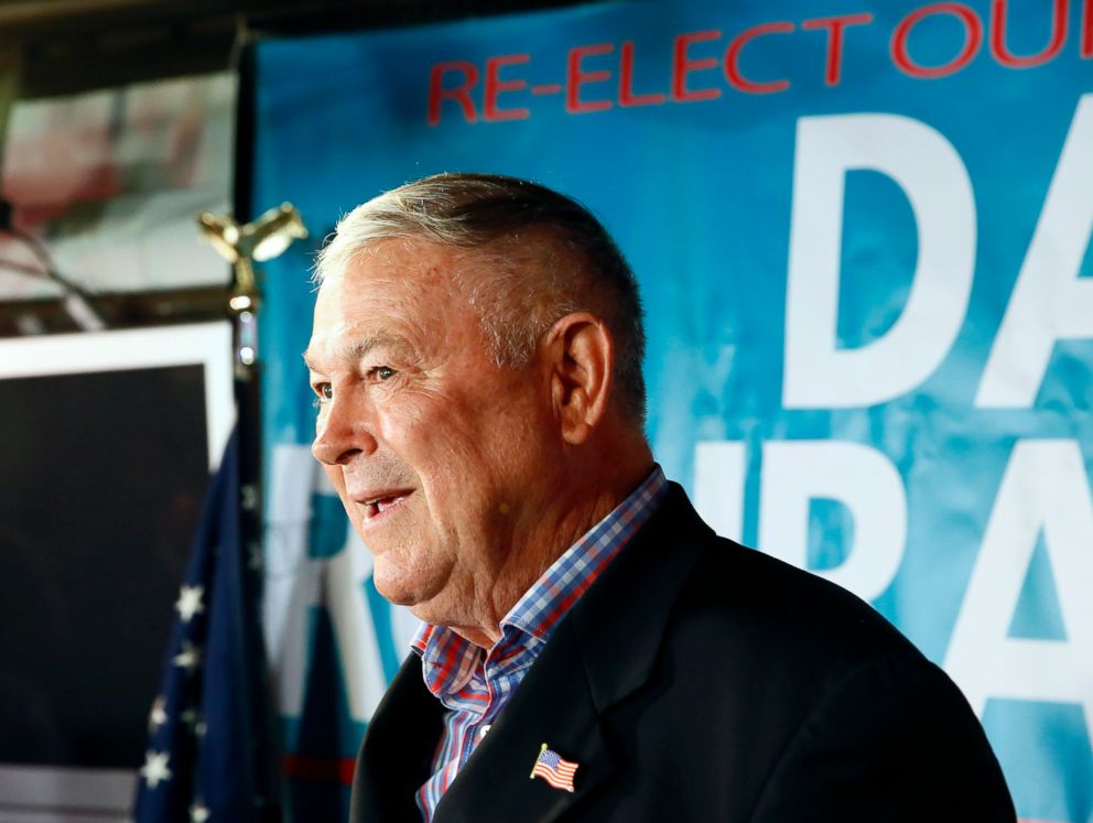 PHOTO: U.S. Rep. Dana Rohrabacher addresses members of the media and supporters waiting for elections results at the Skosh Monahan's Irish Pub in Costa Mesa, Calif., Nov. 6, 2018.