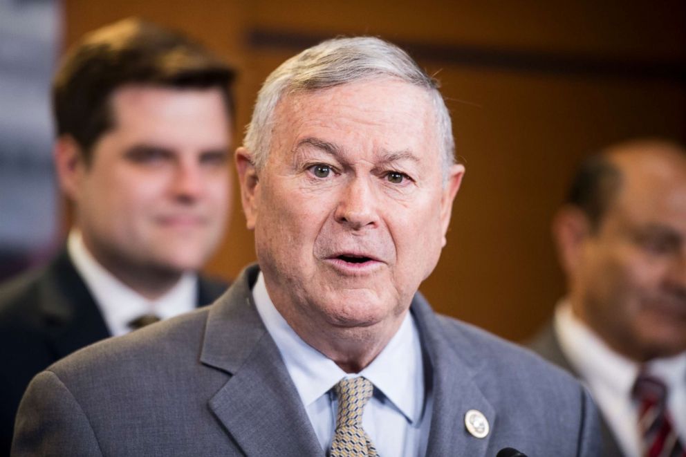 PHOTO: Rep. Dana Rohrabacher participates in a press conference on medical cannabis research reform, April 26, 2018 in Washington, D.C. 