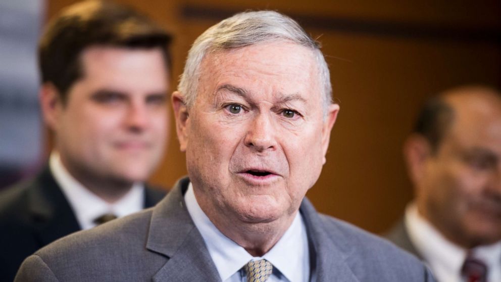 PHOTO: Rep. Dana Rohrabacher participates in a press conference on medical cannabis research reform, April 26, 2018 in Washington, D.C. 