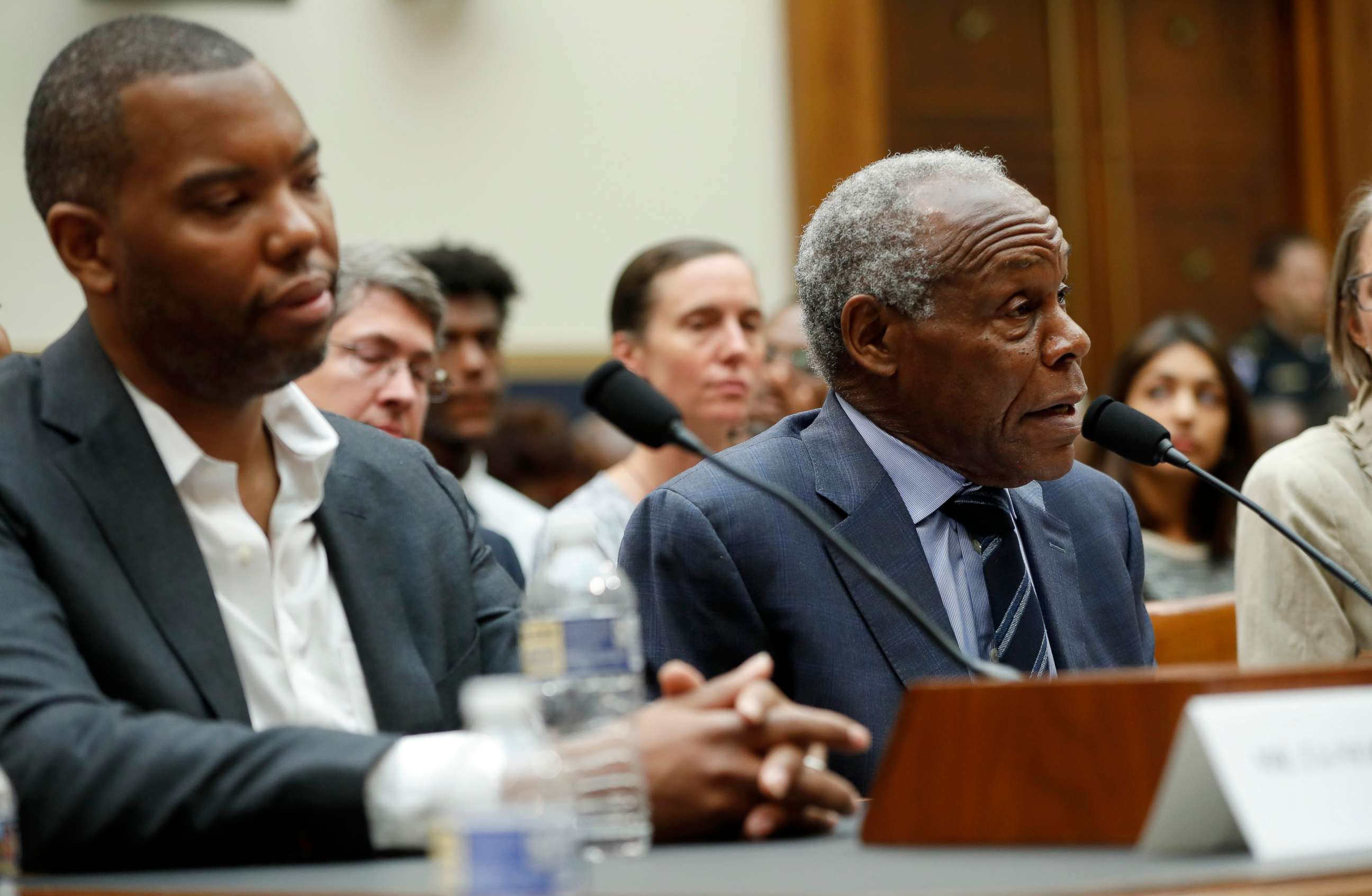 PHOTO: Danny Glover, right, and author Ta-Nehisi Coates, left, testify about reparation for the descendants of slaves during a hearing before the House Judiciary Subcommittee at the Capitol in Washington, June 19, 2019.