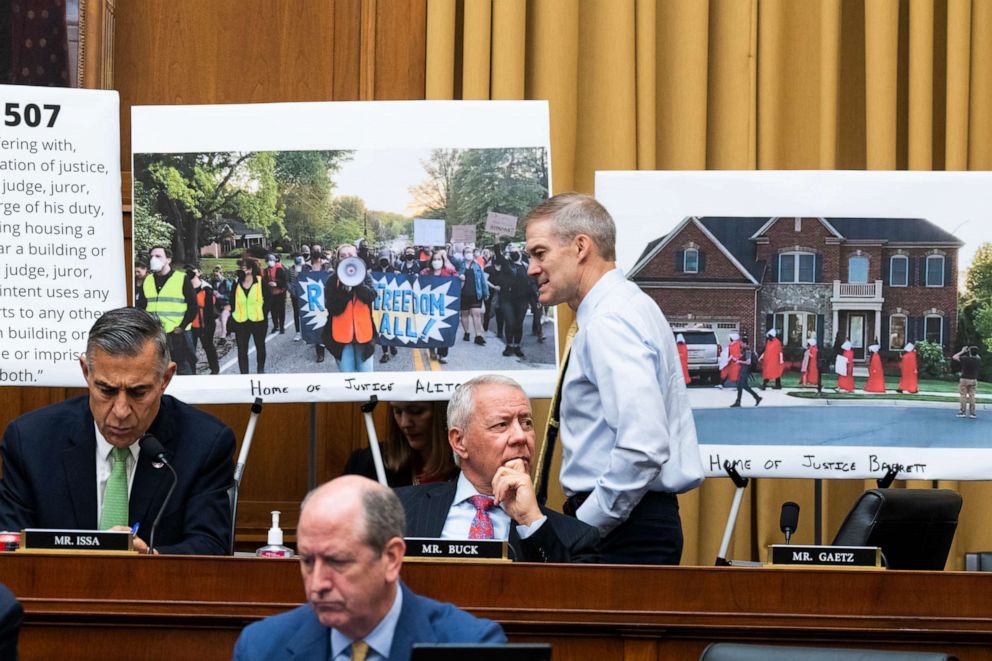 PHOTO: Reps. Darrell Issa, Dan Bishop, Ken Buck, R-Colo., and Rep. Jim Jordan, attend the House Judiciary Committee hearing on Capitol Hill, May 18, 2022, in Washington, D.C.