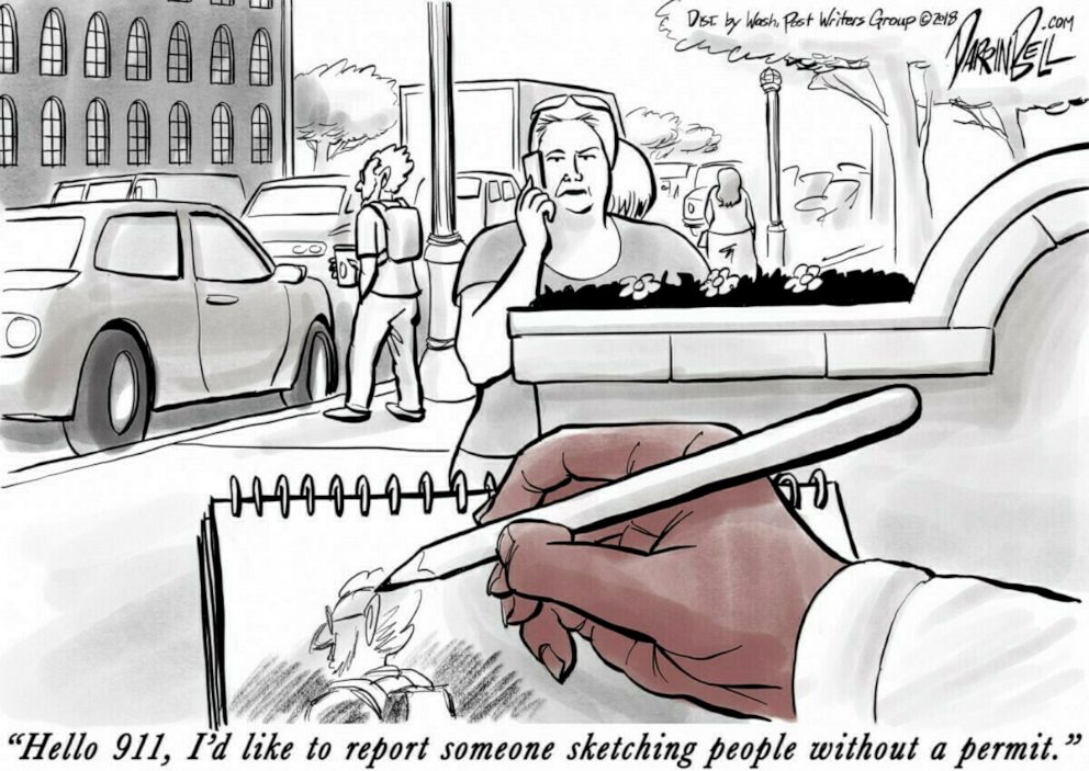 PHOTO: This undated image provided by The Pulitzer Prizes shows an editorial cartoon by Darrin Bell, who won the 2019 Pulitzer Prize for cartoons taking aim at the Trump administration over political turmoil and the impact on marginalized communities.