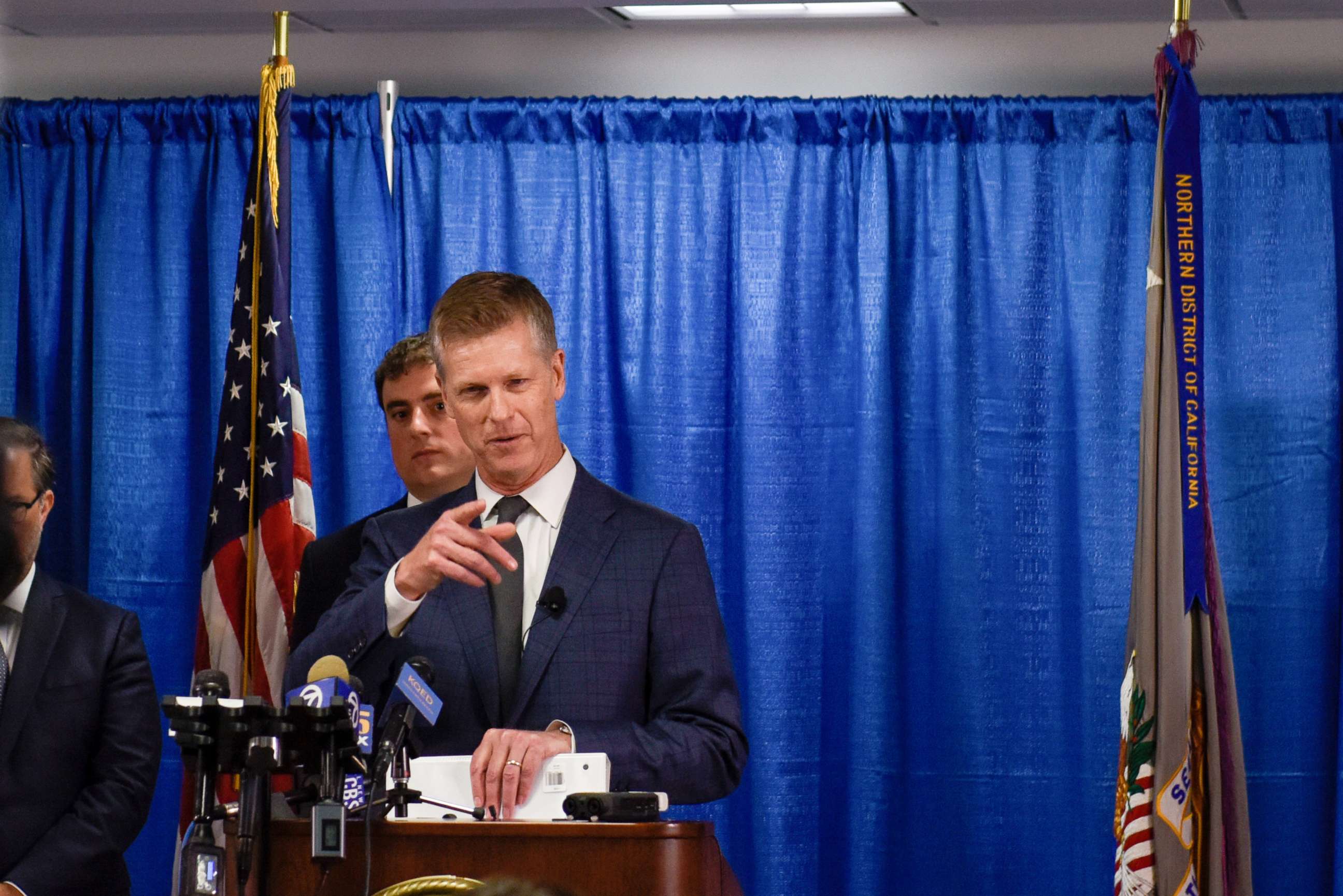 PHOTO: David L. Anderson announces that naturalized U.S. citizen Xuehua Peng, also known as Edward Peng, 56, was charged with working as an agent of the Chinese government, during a news conference in San Francisco, Sept. 30, 2019.