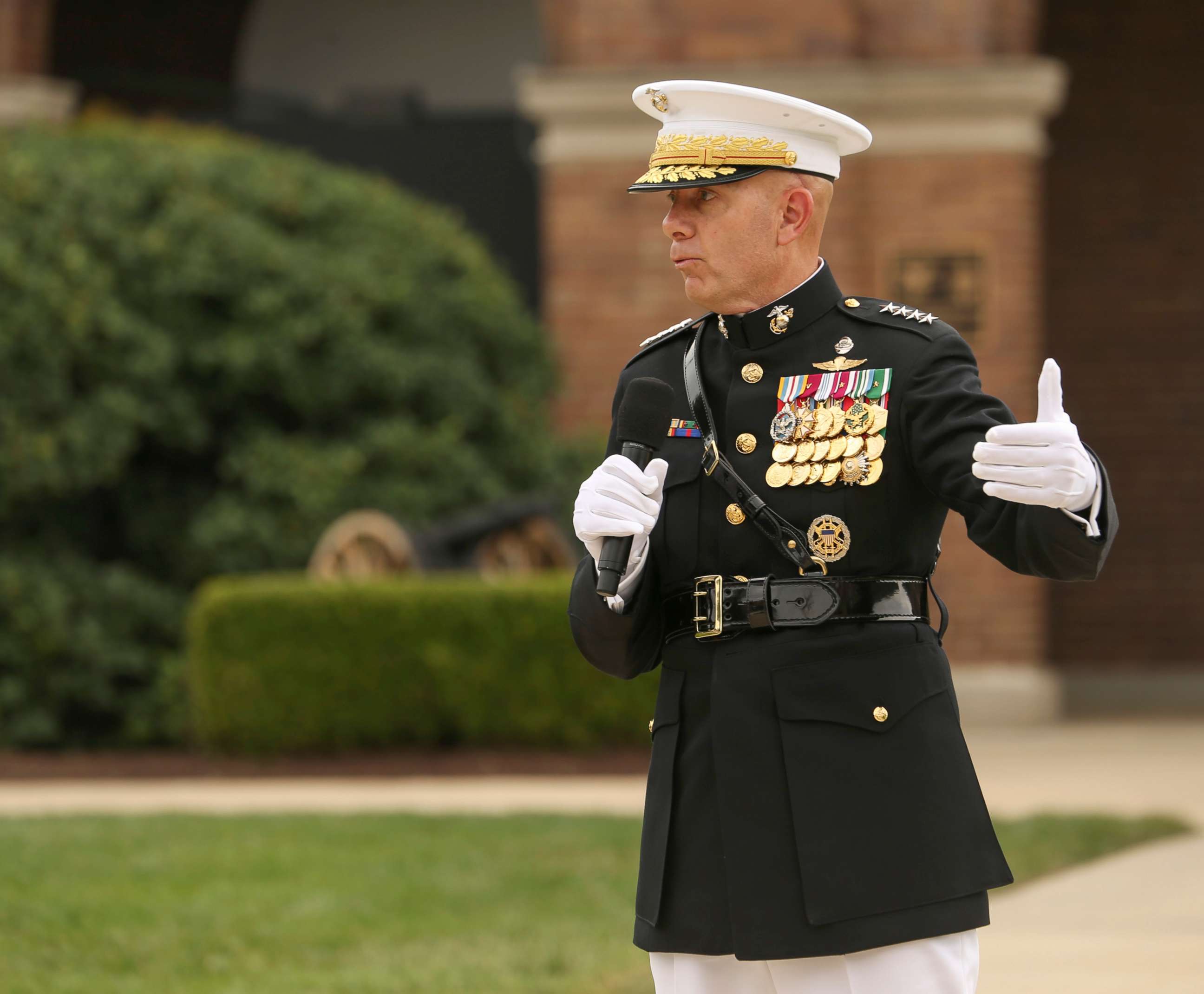 PHOTO:General David H. Berger, 38th Commandant of the Marine Corps, speaks to guests during a passage of command ceremony at Marine Barracks Washington, D.C., July 11, 2019.