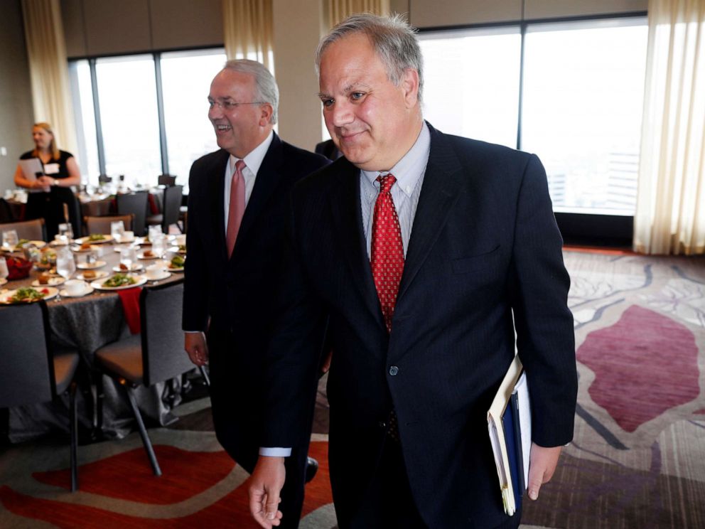 PHOTO: Deputy Secretary of the Interior David Bernhardt heads up to speak during the annual state of Colorado energy luncheon sponsored by the Colorado Petroleum council in Denver, July 26, 2018.